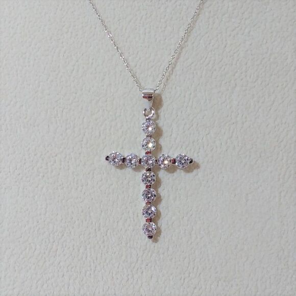 Simulated Diamond Cross Necklace CZ - Picture 1 of 7